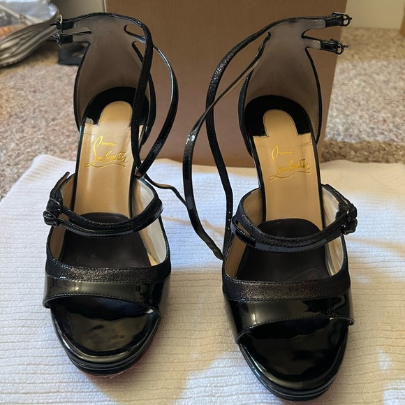 Christian Louboutin Black Open Toe Heels - Picture 1 of 5